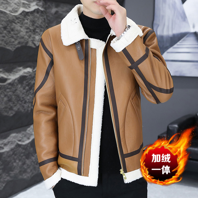 2023秋冬季新款皮衣男士外套修身韩版时尚潮流百搭加厚保暖皮夹克