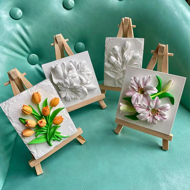 ins立体浮雕DIY郁金香花朵手绘制作涂色石膏创意桌面摆件团建活动