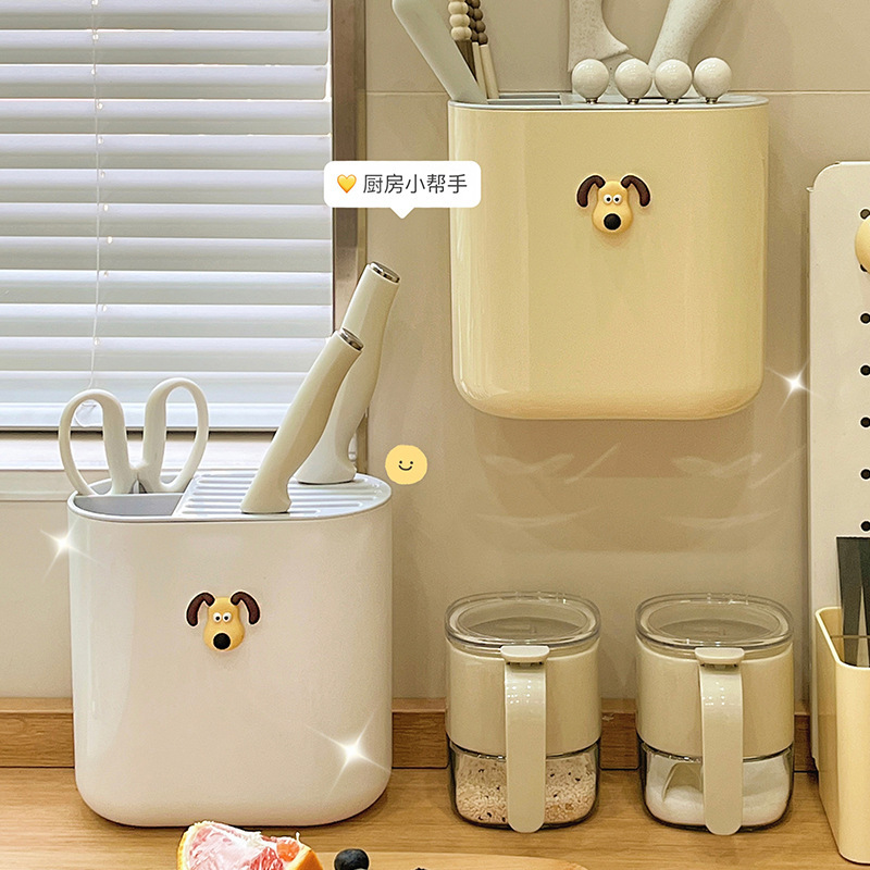 新疆包邮-壁挂筷子刀架一体厨房免打孔筷子刀具沥水筷子篓筷笼