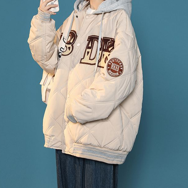 波登司美式复古羽绒衣菱格面包服女冬季休闲百搭小众潮流加绒加厚