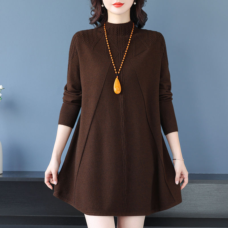 羊毛衫针织中长款打底衫女士秋冬新款宽松遮肚洋气百搭连衣裙毛衣
