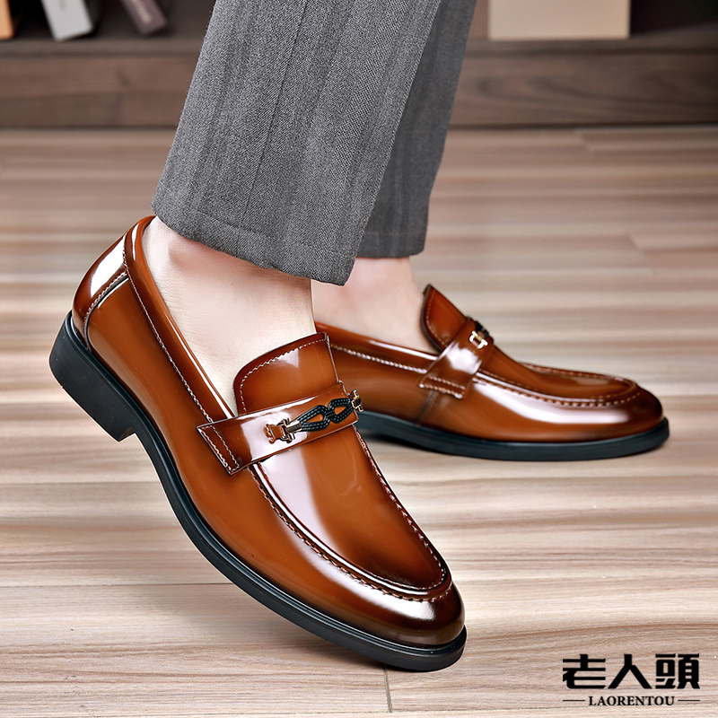 老人头高端轻奢男士休闲皮鞋夏季新款真皮透气百搭潮鞋高档乐福鞋