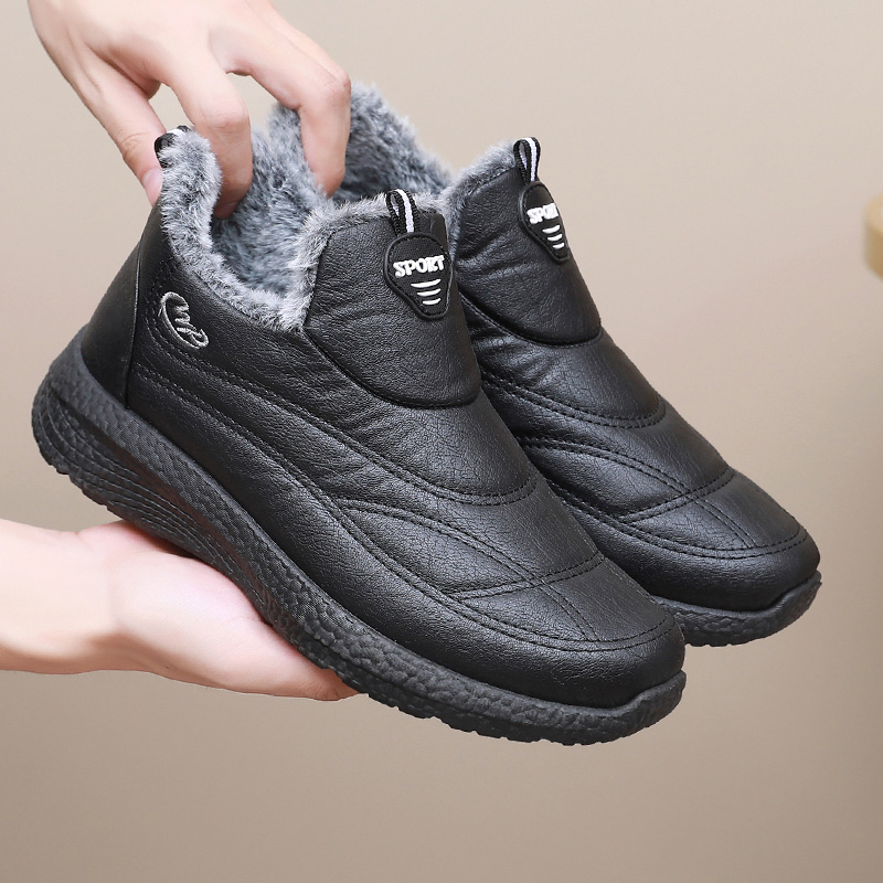 【大杨直播推荐】男皮棉鞋防水防滑加绒加厚保暖黑色爸爸棉靴冬季