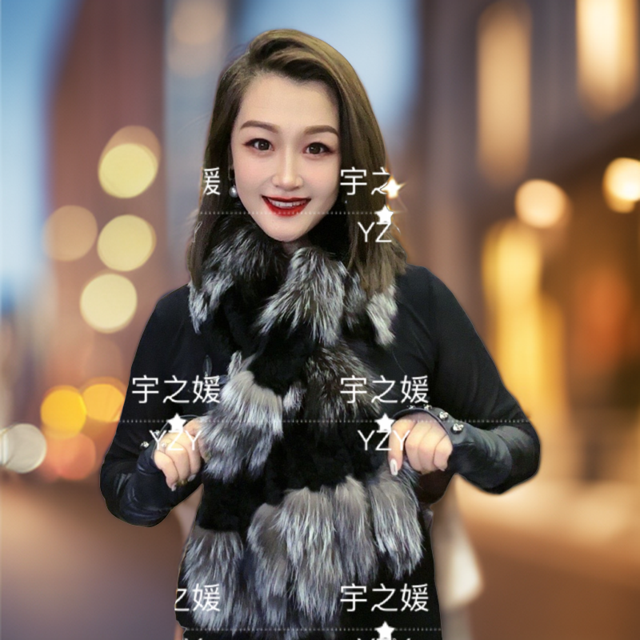 宇之媛 时尚围巾 狐狸毛 兔毛编织 可做门襟 护颈肩 秋冬保暖 901