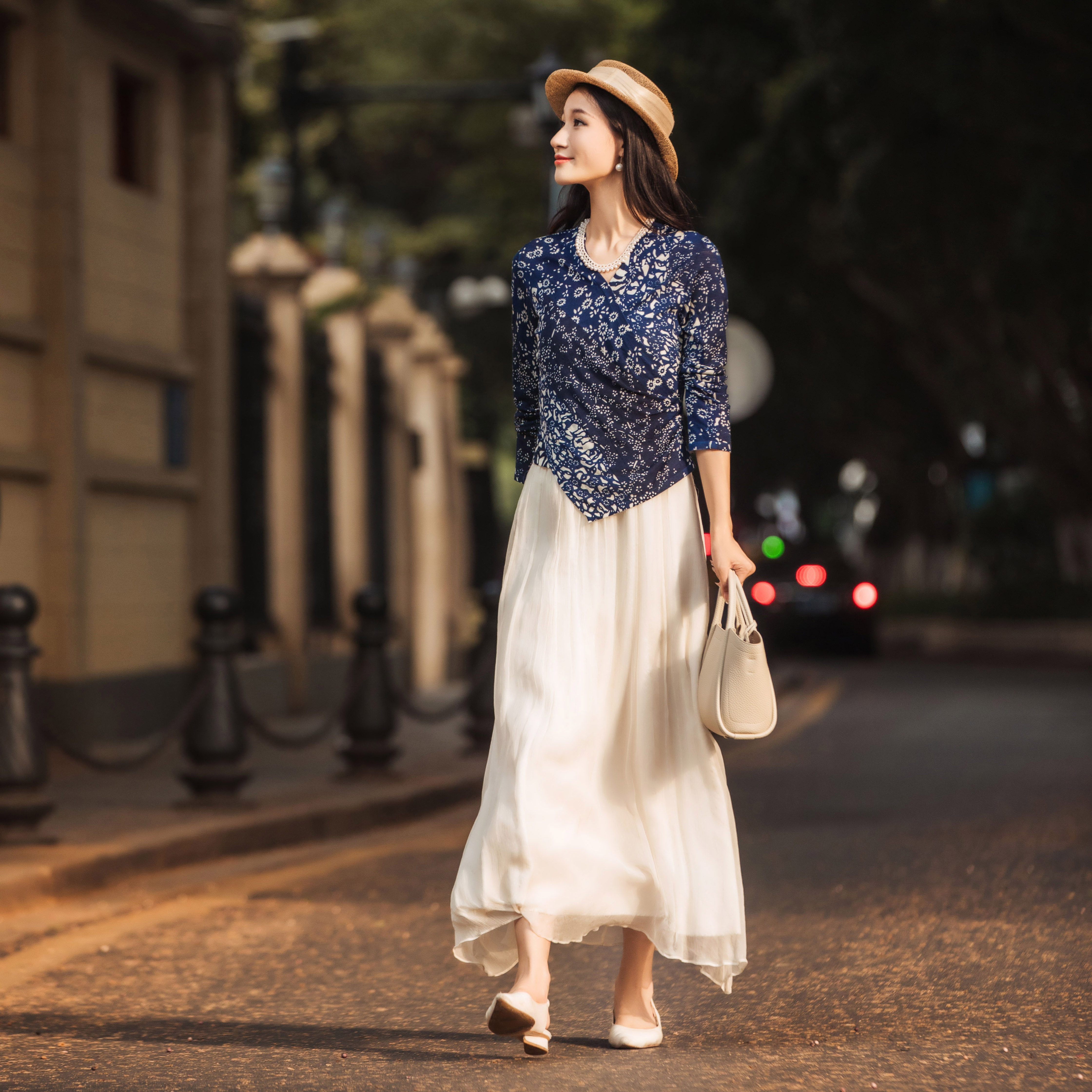 生活在左2024秋冬新品水田衣蓝印花休闲百搭上衣长袖T恤1951159