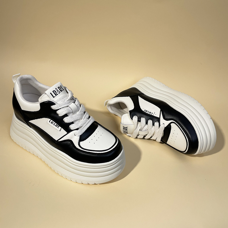 秋季时尚潮流厚底内增高系带小众女鞋百搭松糕底低帮小白鞋ins