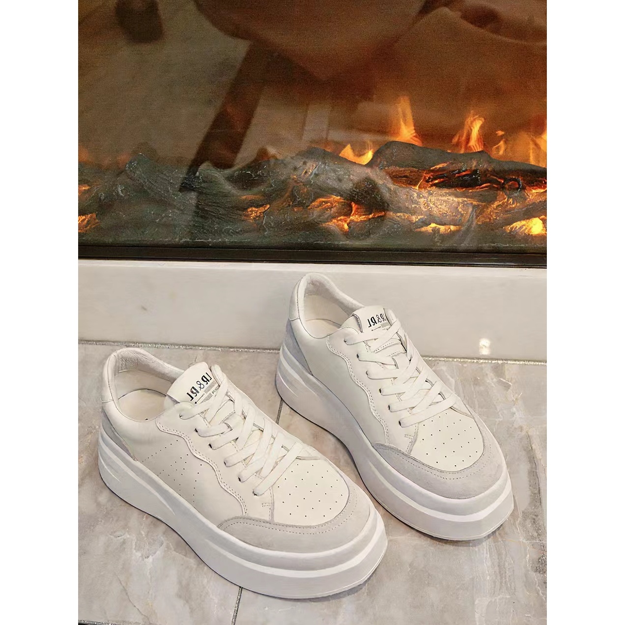 【明星同款】设计感女鞋秋款鞋休闲鞋厚底增高小白鞋百搭真皮运动鞋