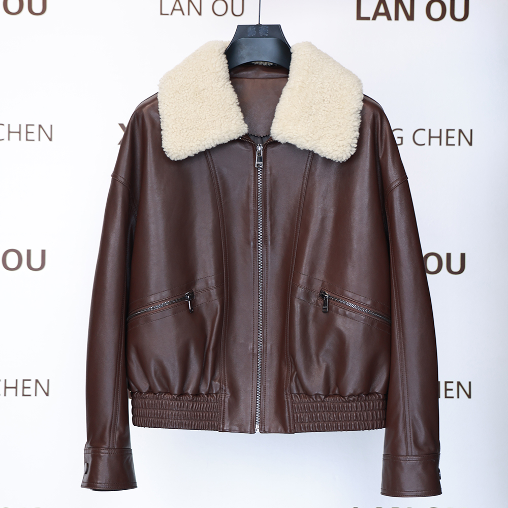 海宁植鞣皮绵羊皮羊羔毛领羽绒服外套2024冬新款鹅绒服真皮皮衣女