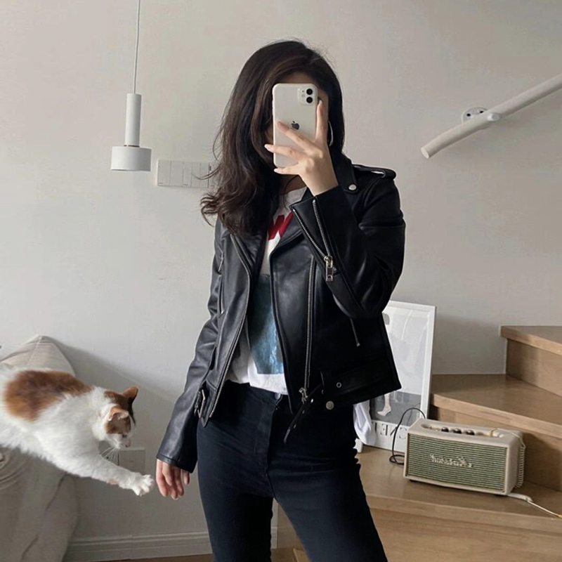 2025经典机车真皮女装拉链皮衣绵羊皮短款修身女士皮衣春秋冬外套