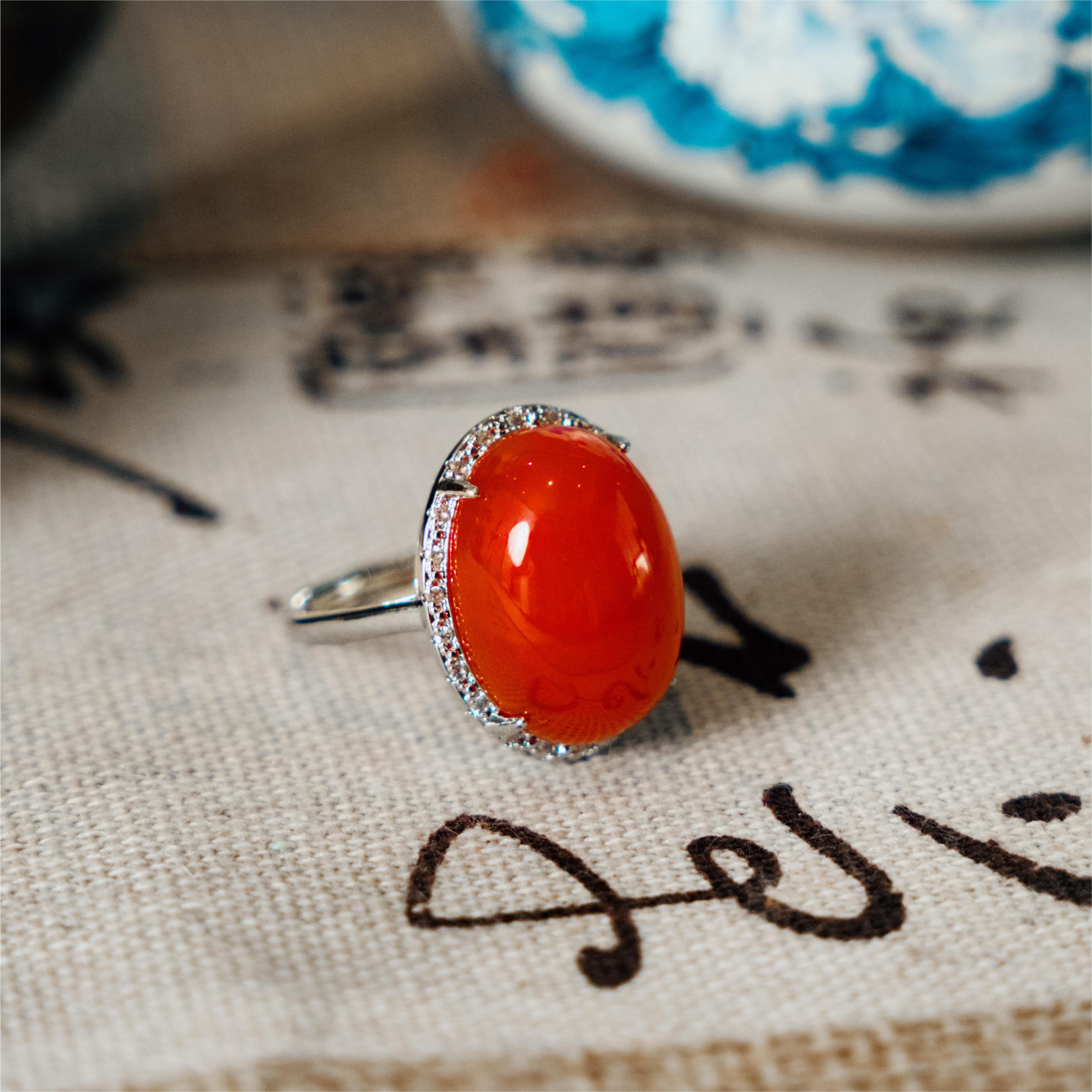 【胡氏南红】保山原矿天然玛瑙女戒 款式以直播间为准 保真带证书