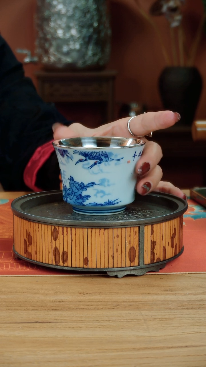 【闪购商品】瓷包银青花瓷松鹤