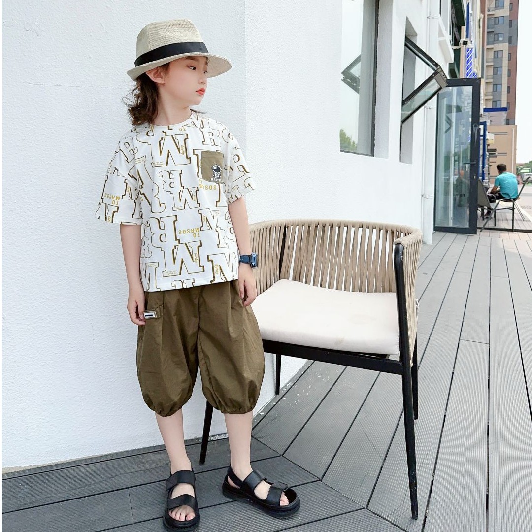 棉绸套装儿童夏季工装裤短袖