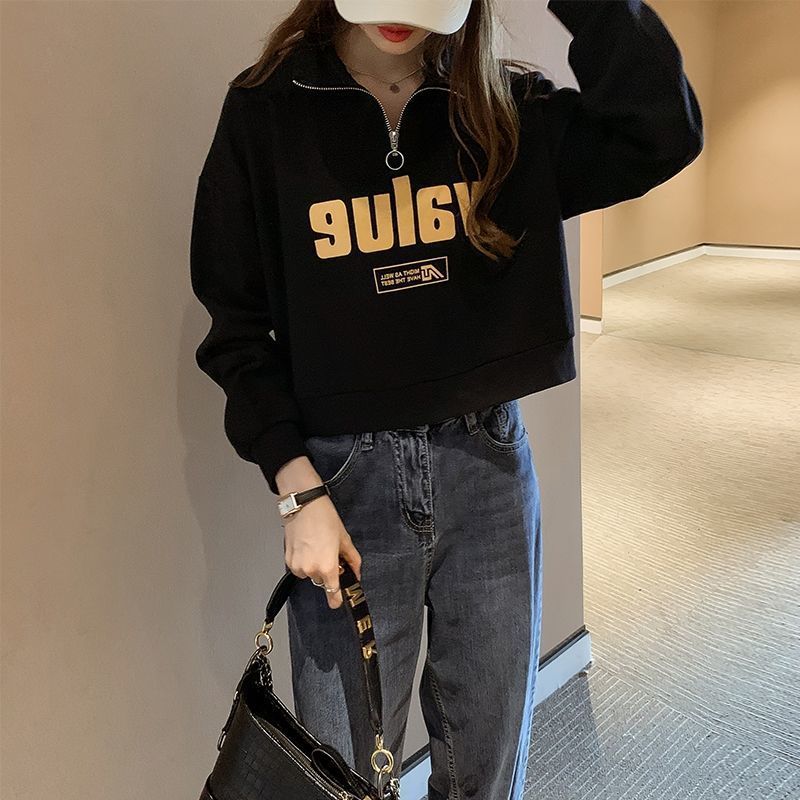 秋冬新款百搭宽松显瘦短款卫衣女胖mm大码ins时尚慵懒风上衣斤