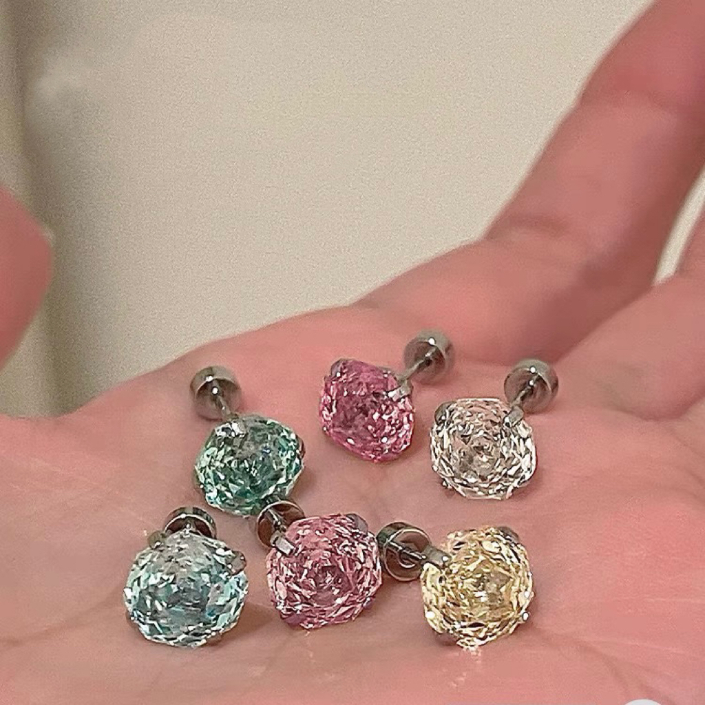 钛钢合成锆石耳饰 BunnyBunny-8mm千禧玫瑰切耳骨钉