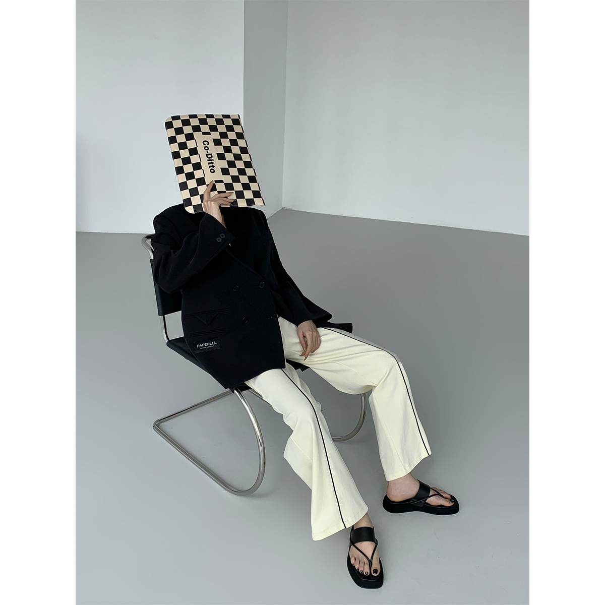 P0304K1962 线条休闲感腰部弹力长裤女阔腿直筒显瘦裤 07.31抖