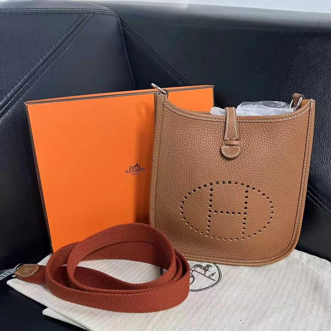 95新 Hermes/爱马仕 捐金沉珠/伊芙琳金棕mini A刻