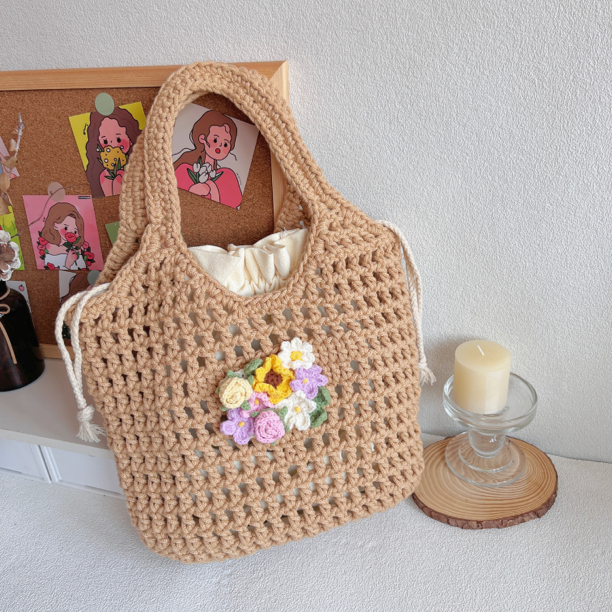 钩针毛线编织手工制作diy可爱的单肩花花包材料包