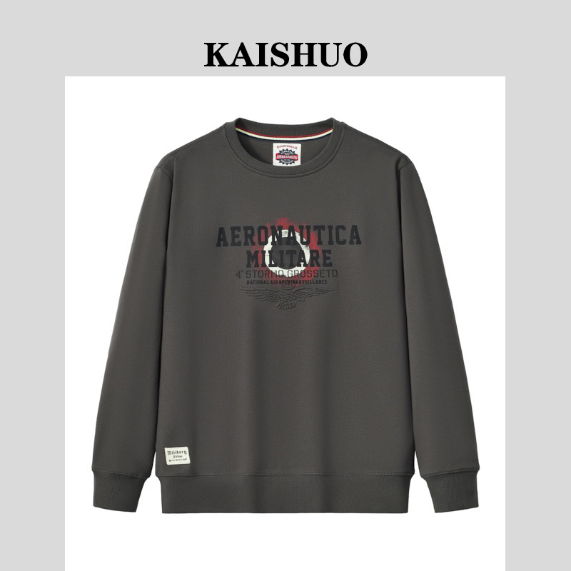 男士春秋美式情侣卫衣百搭上衣毛圈棉3D立体钢印宽松圆领套头长袖