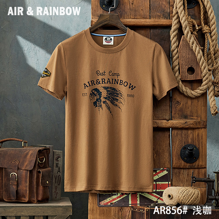 夏季户外纯棉T恤潮牌印第安印花美式休闲情侣潮流大码宽松短袖