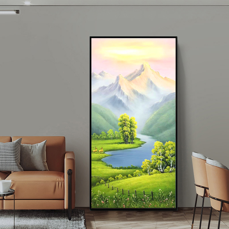 日照金山入户玄关山水风景画走廊过道装饰画客厅轻奢复刻版画挂画