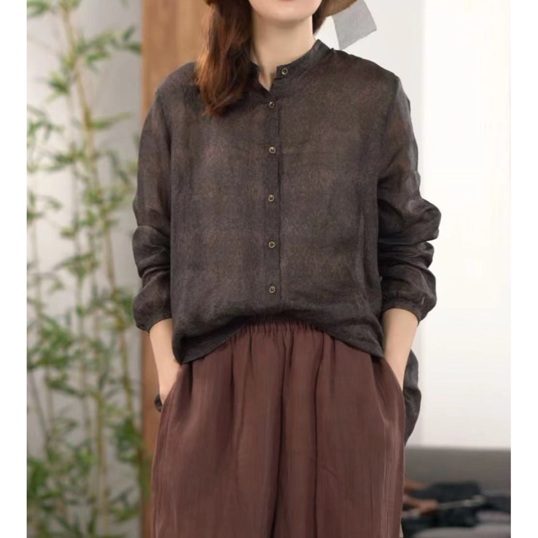 【麻婆心-伊斯坦布尔】清之音贵气设计师花色苎麻衬衫