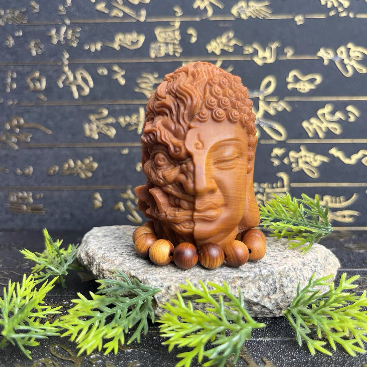 太行崖柏善恶佛魔一念之间吊坠佛头手把件工艺品小摆件文玩小挂件