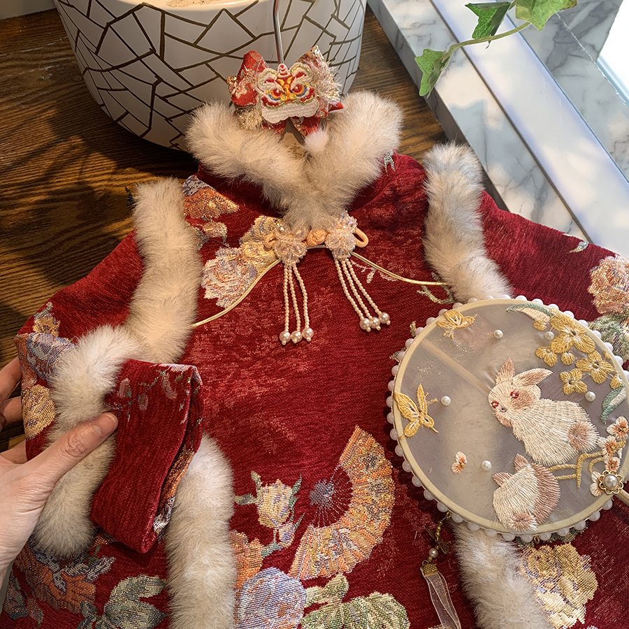 【现货】女童拜年服2025新款冬装周岁礼服女宝宝国风旗袍汉服公主裙