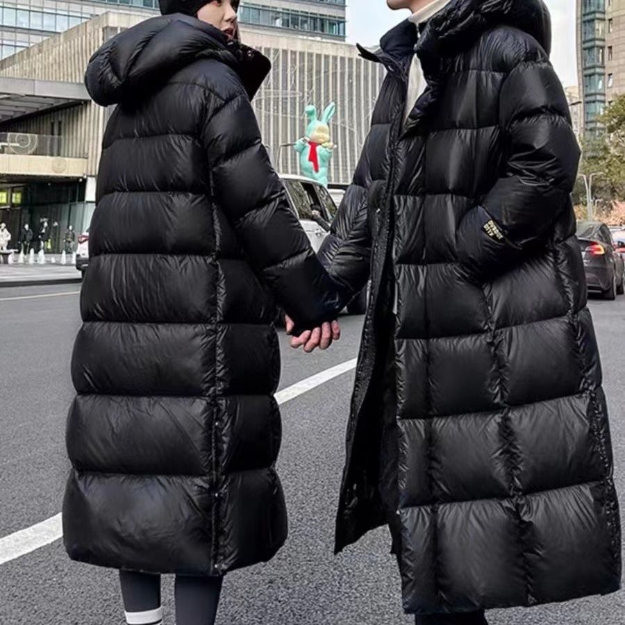 新款2023羽绒服新款羽绒服男女情侣长款冬季加厚新款过膝黑色免洗