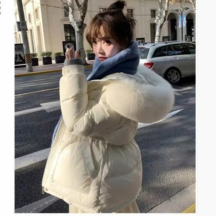 2023新款羽绒服女中长款狐狸大毛领白鸭绒收腰加厚韩版小个子外套