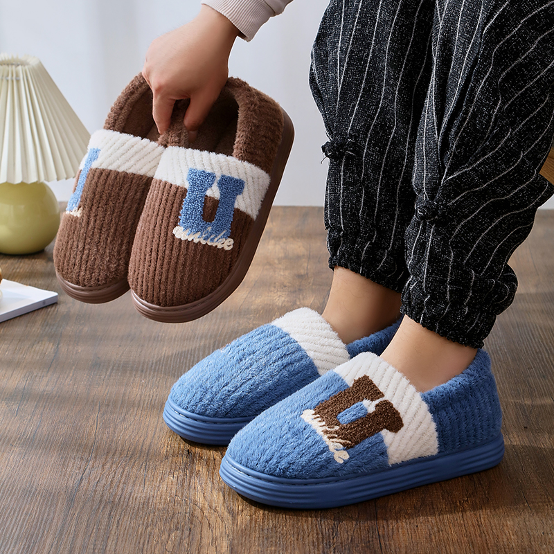 大码棉鞋8349冬季男士室内加厚毛绒拖鞋防滑包跟家居家用男保暖鞋