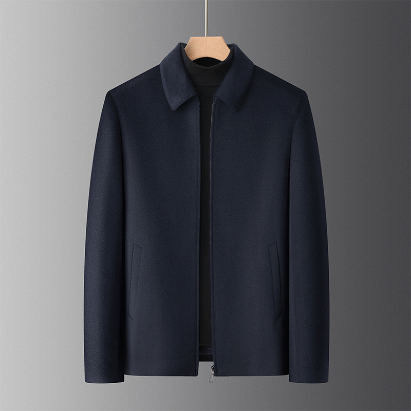 100%绵羊毛翻领短款男夹克外套羊毛呢子男大衣羊绒中老年