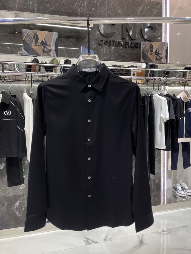 DG迪嘎雅新款男士秋季休闲衬衫翻领时尚上衣黑色男款长袖百搭衬衣