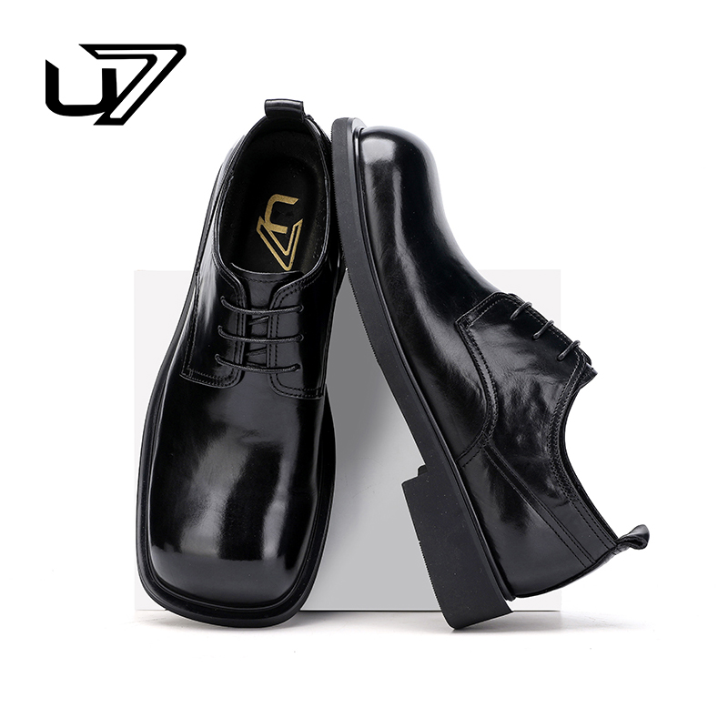 U7品牌男鞋新款方头男士真皮皮鞋时尚百搭休闲鞋