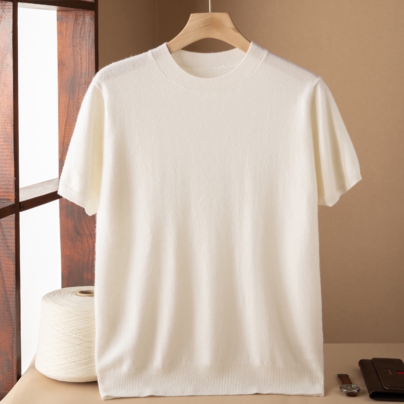 春秋新款男士圆领12针短袖100%山羊绒多色纯色百搭潮流时尚2024新
