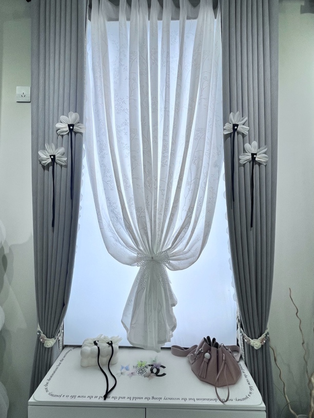 锦瑟高端法式窗帘 「灰色」花边款