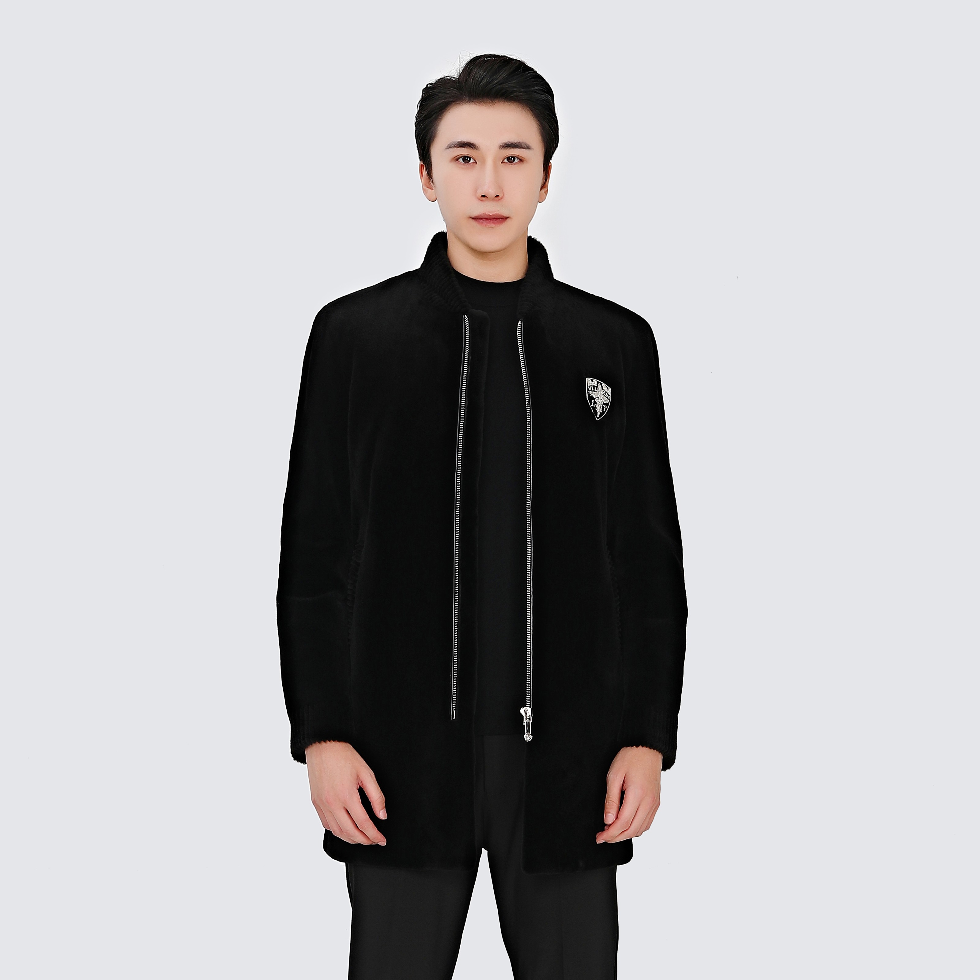 冬季新款皮草男士圆领中长款整貂水貂毛大衣保暖时尚休闲外套