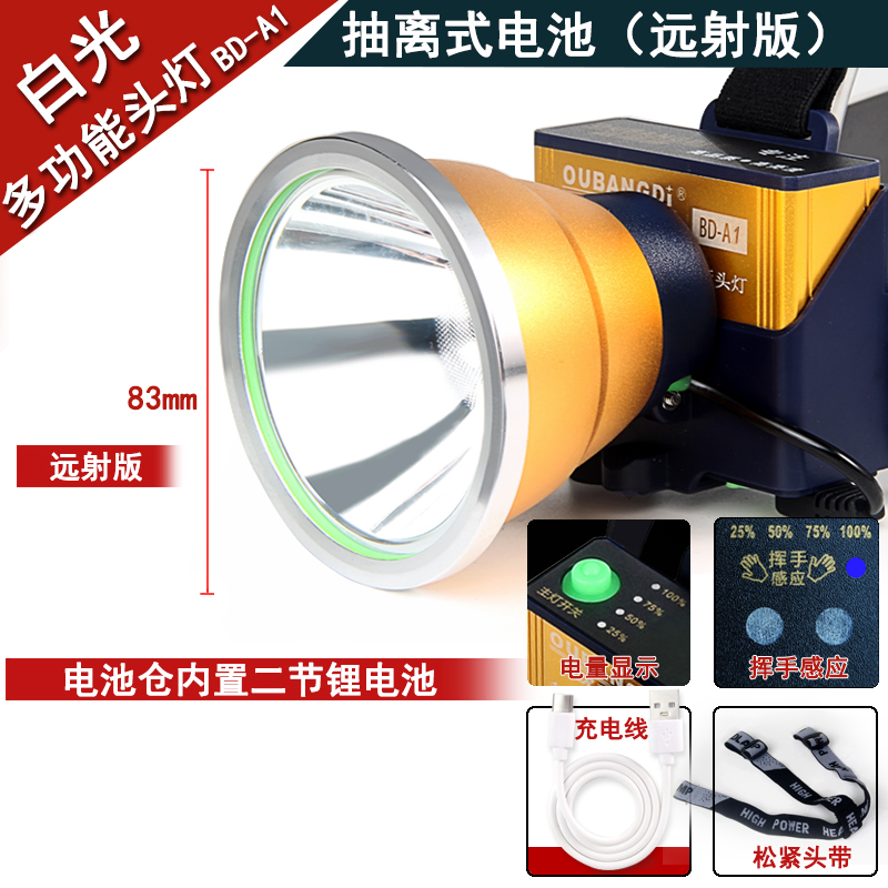 欧邦迪头灯强光超亮充电头戴式照明灯锂电长续航手电筒夜钓鱼矿灯