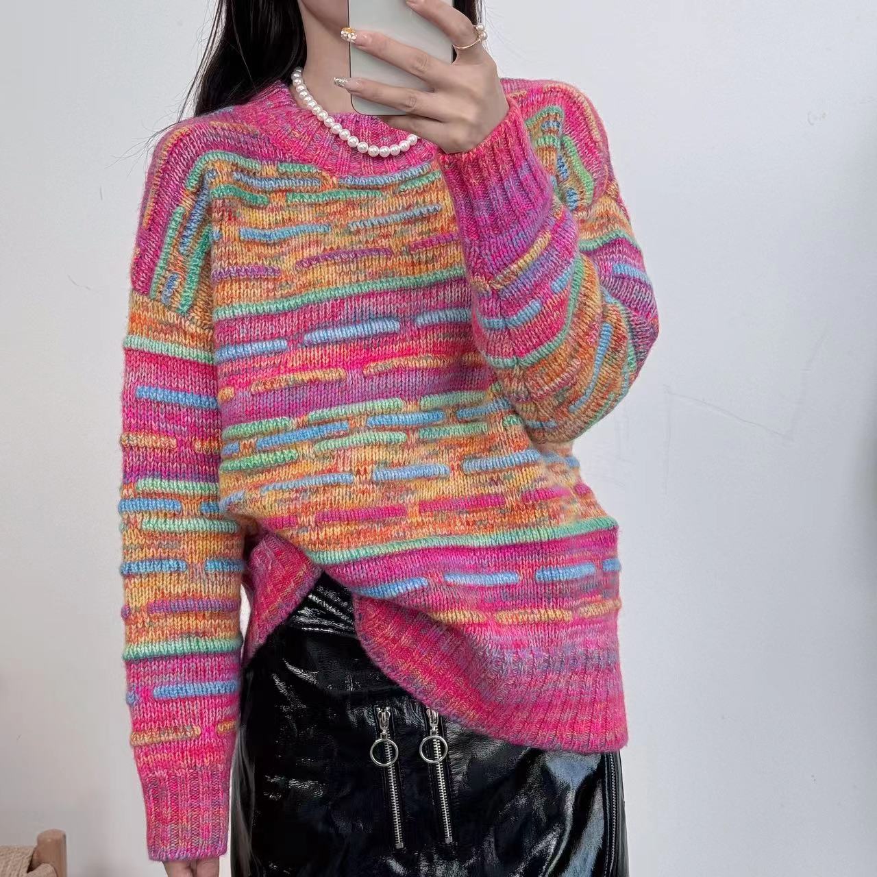 【卡诗米羊绒】8579重工潮牌时尚女款针织宽松慵懒风上衣