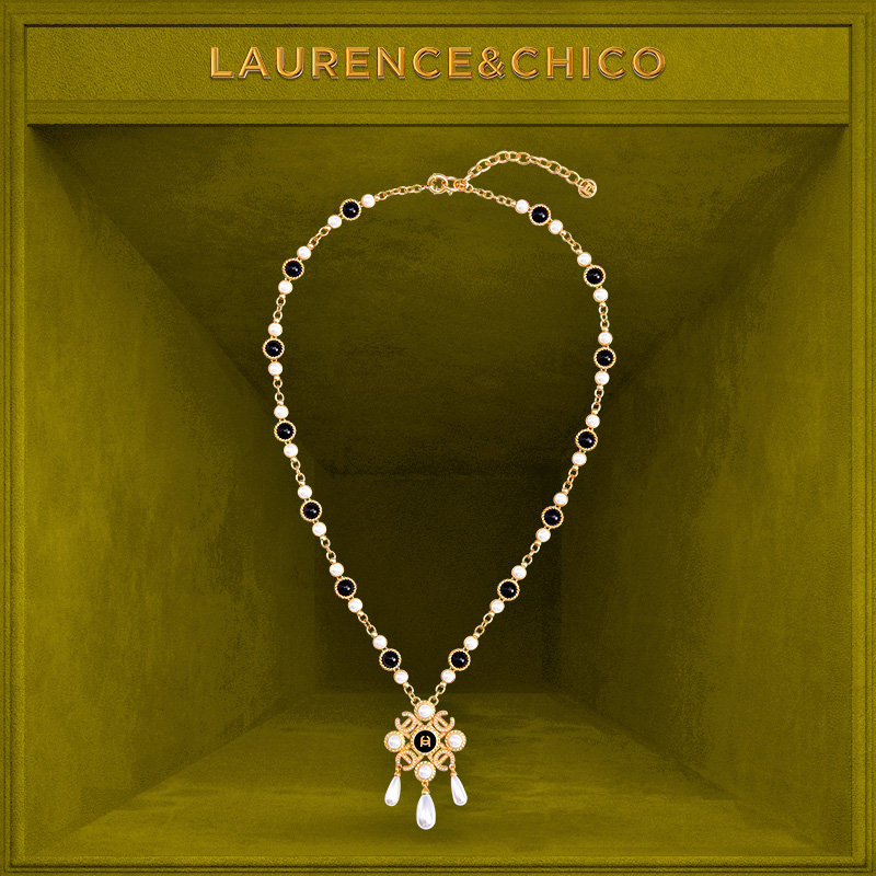 LAURENCE & CHICO 铜仿珍珠项链 松果黑白珍珠项链C3AE10842003
