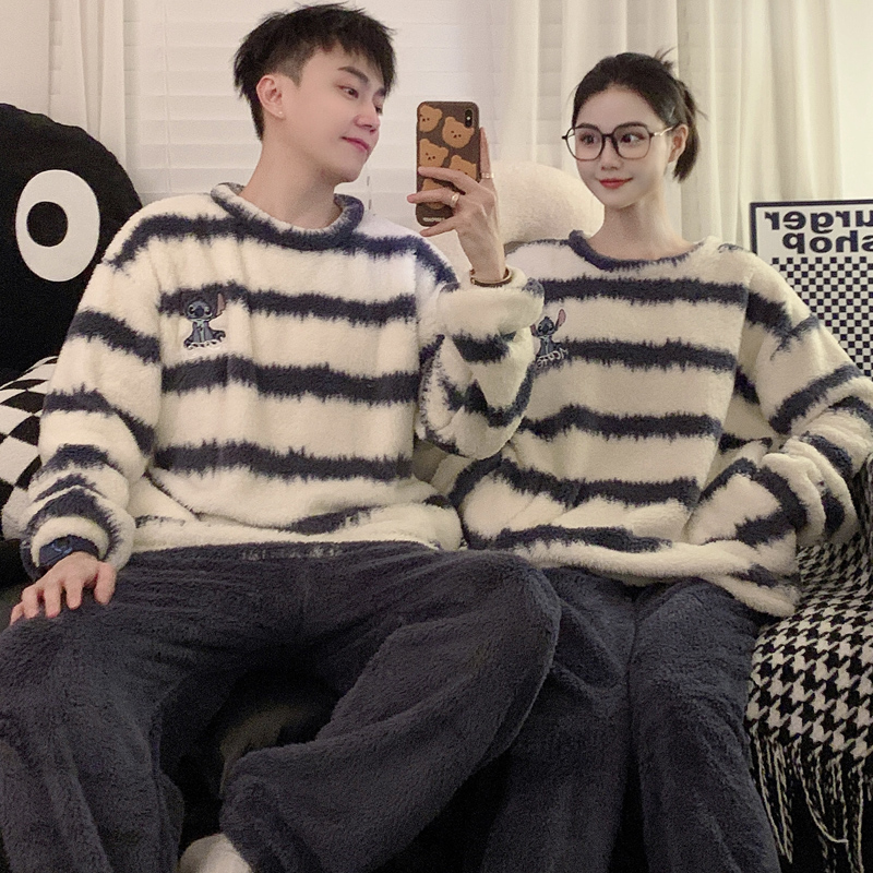 高级情侣睡衣女新款珊瑚绒冬季睡衣男士加绒加厚保暖法兰绒家居服