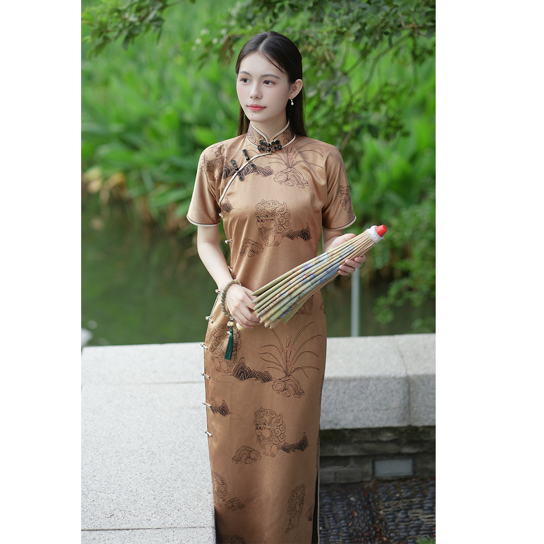 丘美【珈禾】40姆米湖丝重锻香云纱气质无省修身手工中国风旗袍