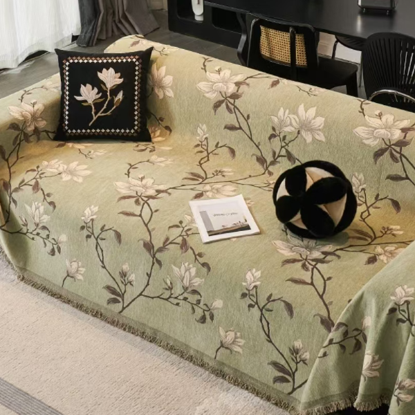 玉兰花轻奢风防滑防尘现代沙发毯简约沙发巾全盖沙发巾沙发盖布