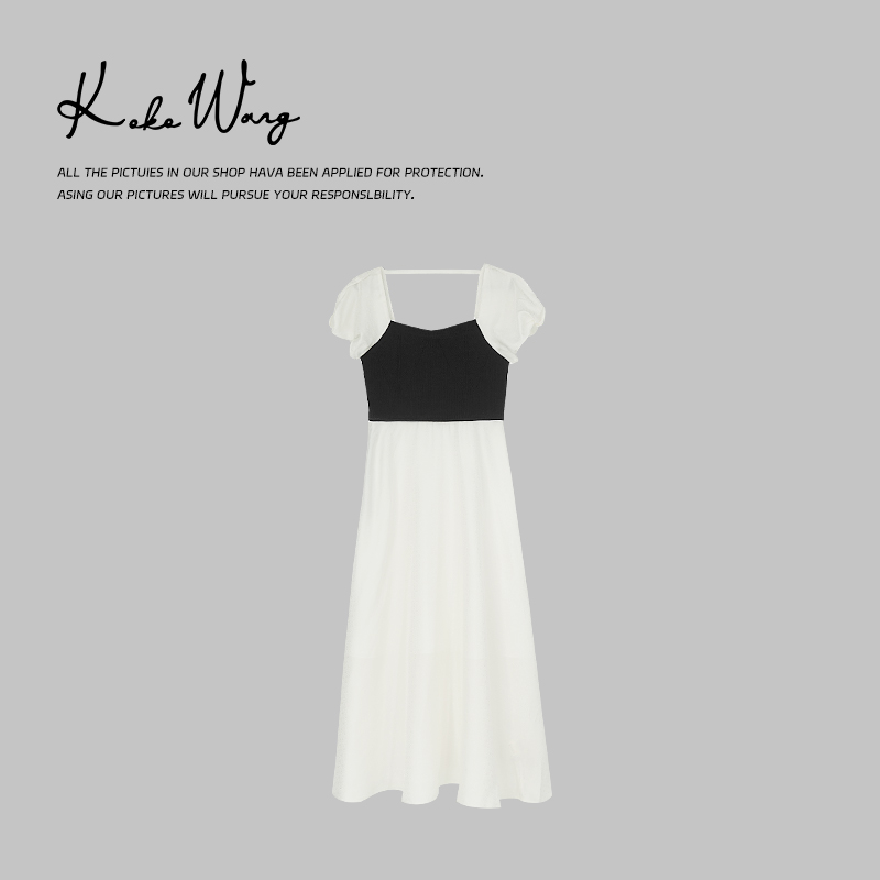 KOKO WANG夏季法式气质赫本风撞色减龄露背连衣裙182884D18Q42