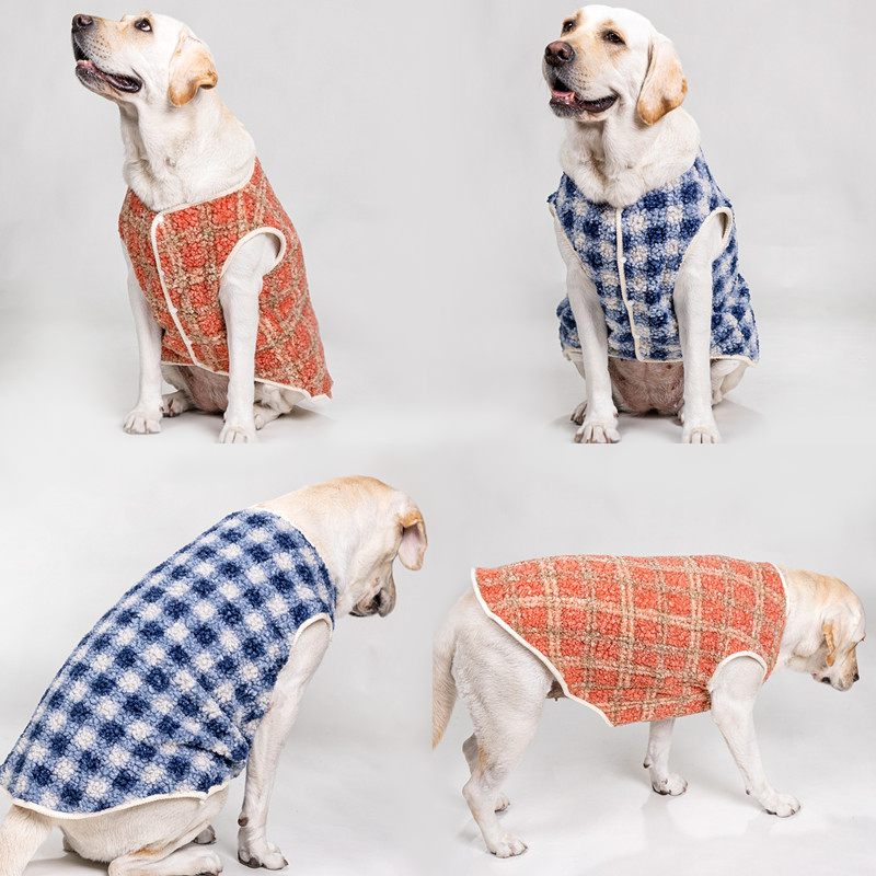 狗狗格子背心秋冬装大中型犬衣服厚萨摩耶拉布拉多边牧宠物开扣潮
