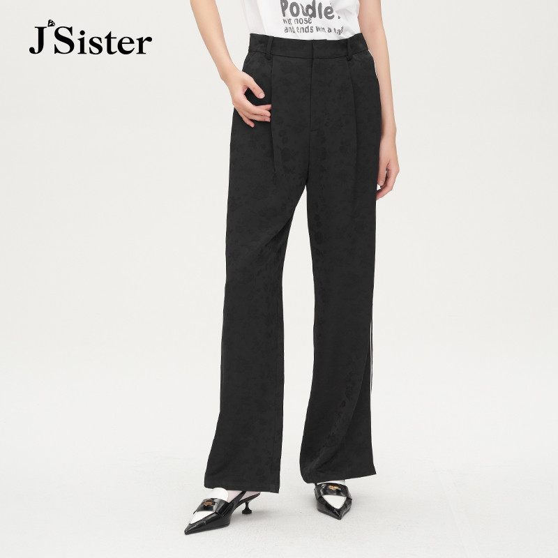 jsister夏季新品休闲裤 JS女装时尚宽松百搭直筒裤