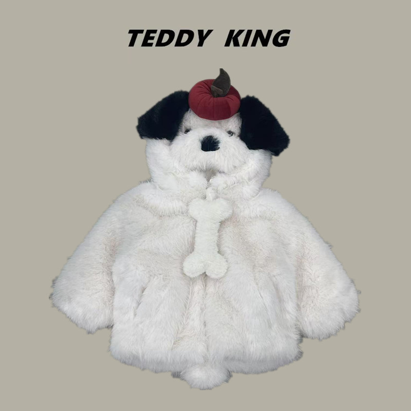 25新款冬 毛毛外套 TXB241061 中小童新版设计呆萌小狗连帽