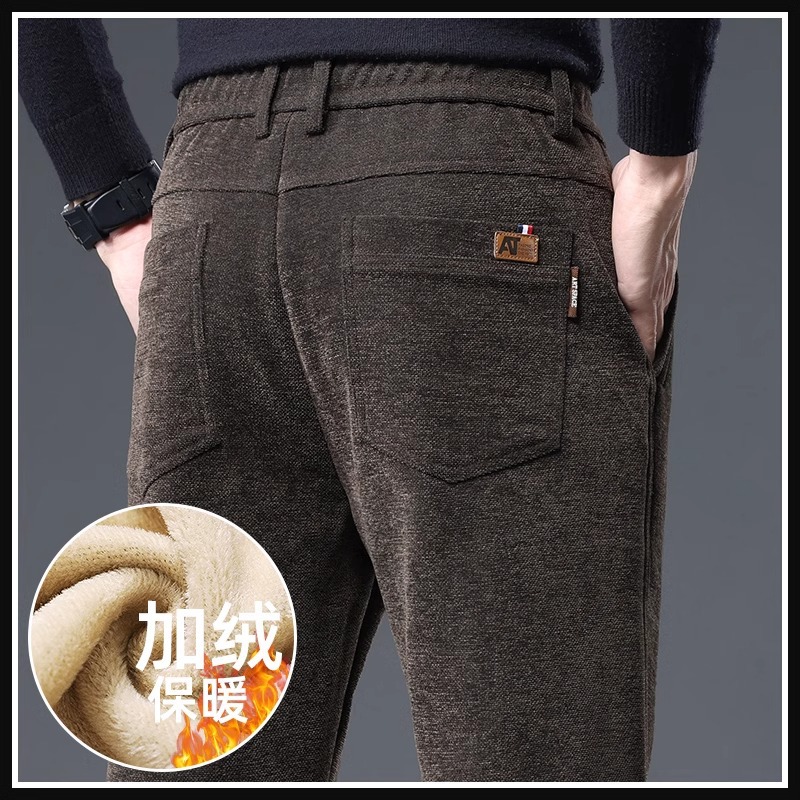 加绒加厚男士冬季保暖外穿宽松休闲弹力裤毛呢商务潮流百搭长裤男