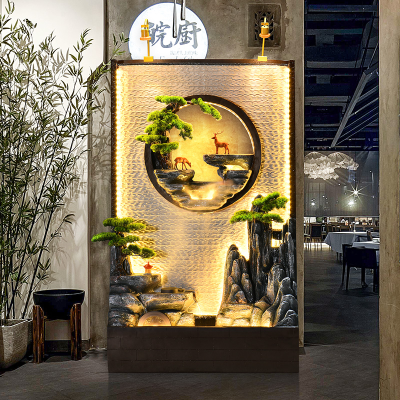 水幕墙假山流水喷泉户外庭院鱼池造景室内酒店前台迎宾墙流水摆件
