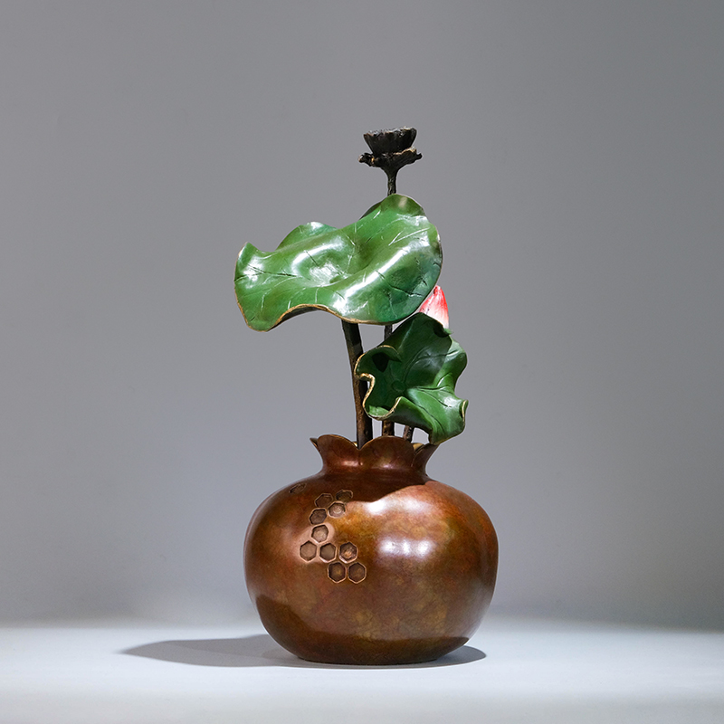 铜金岁月《出水芙蓉》精品黄铜摆件新中式荷花摆件高档家居装饰品礼