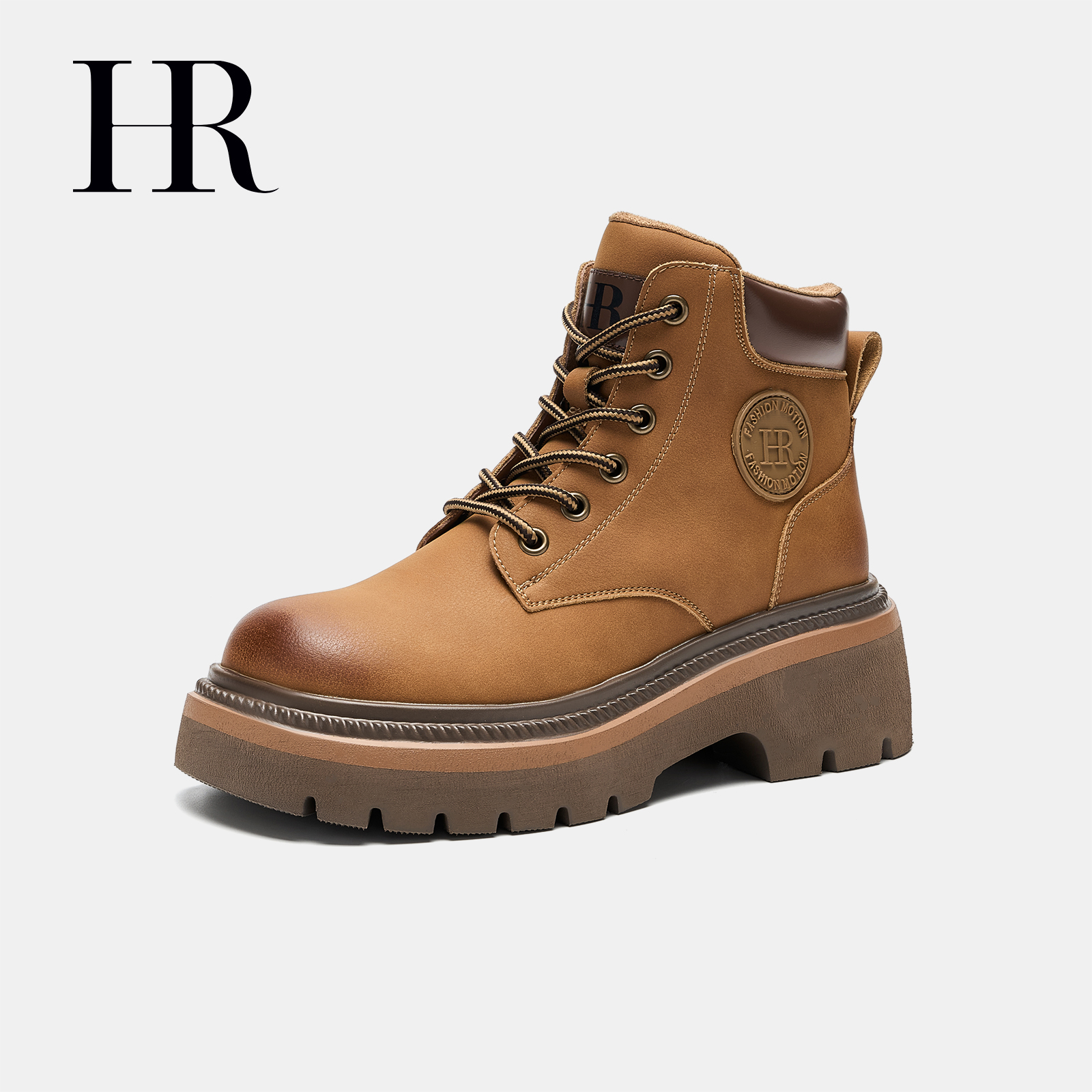 HR/赫莲娜女鞋2025秋季新款马丁靴擦色登山户外大黄靴英伦风短靴